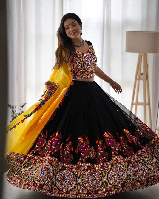 Designer Faux Georgette Lehenga Choli with Original Mirror Work