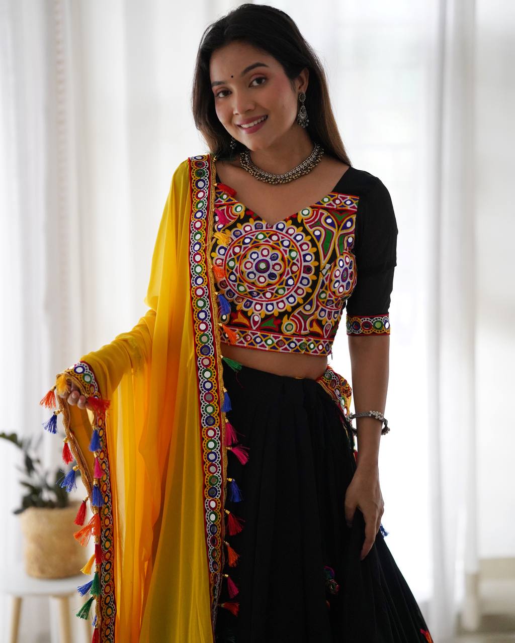 Designer Faux Georgette Lehenga Choli with Original Mirror Work