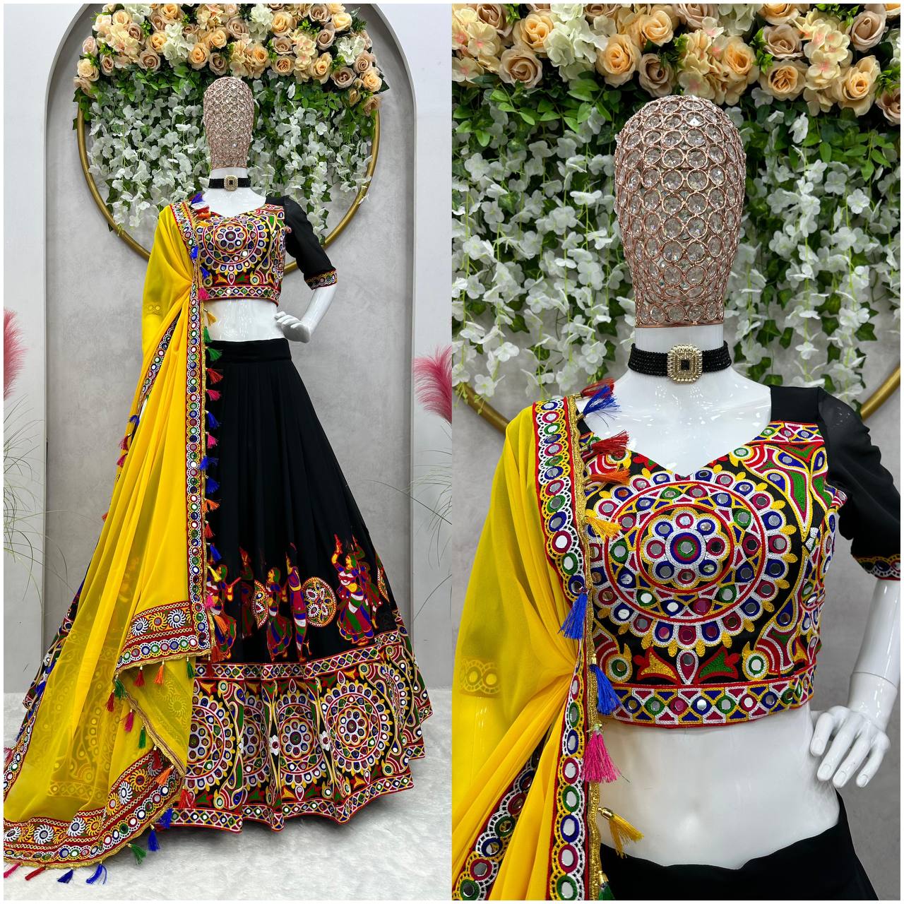 Designer Faux Georgette Lehenga Choli with Original Mirror Work