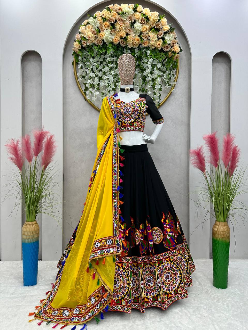 Designer Faux Georgette Lehenga Choli with Original Mirror Work