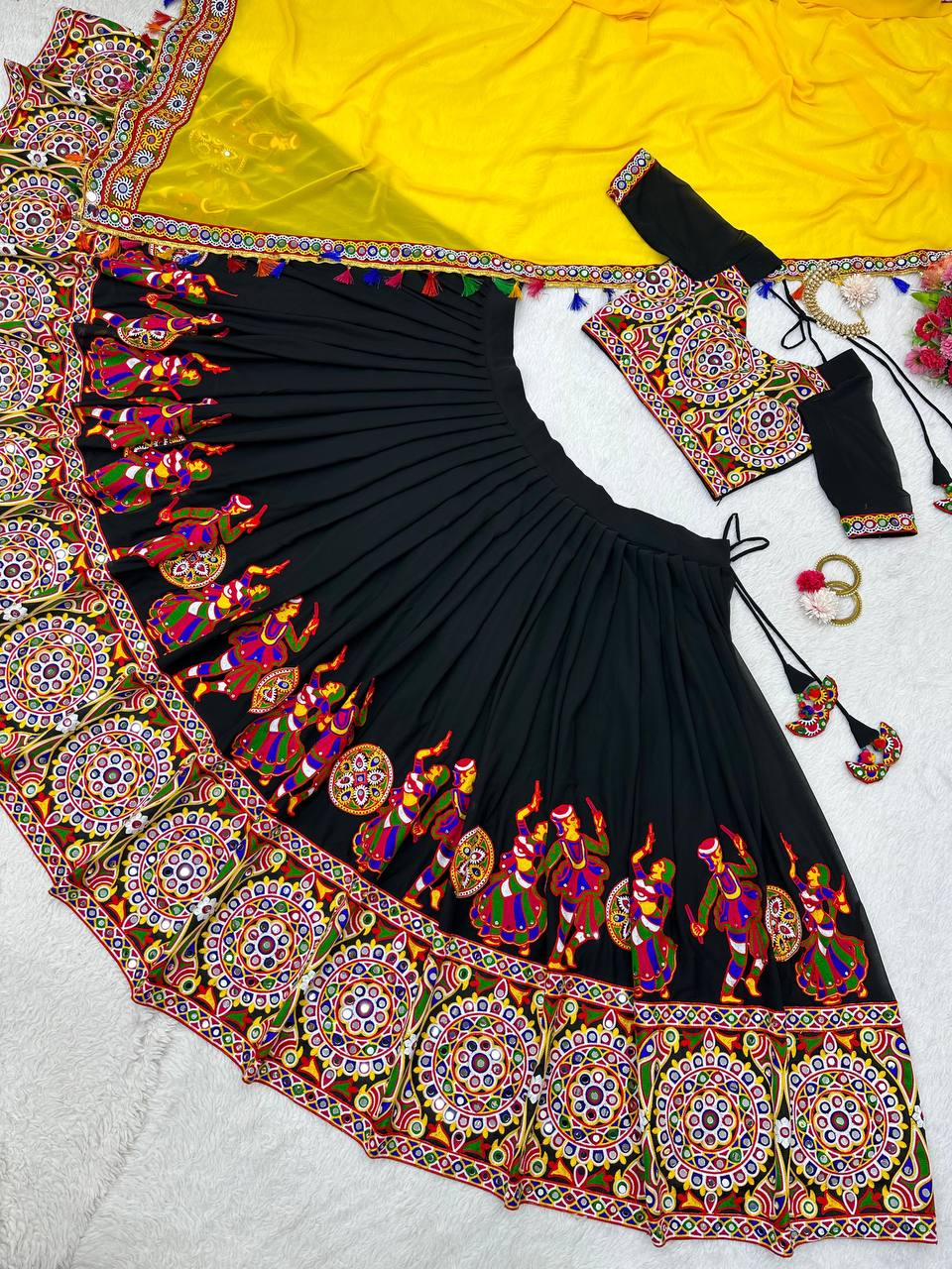 Designer Faux Georgette Lehenga Choli with Original Mirror Work