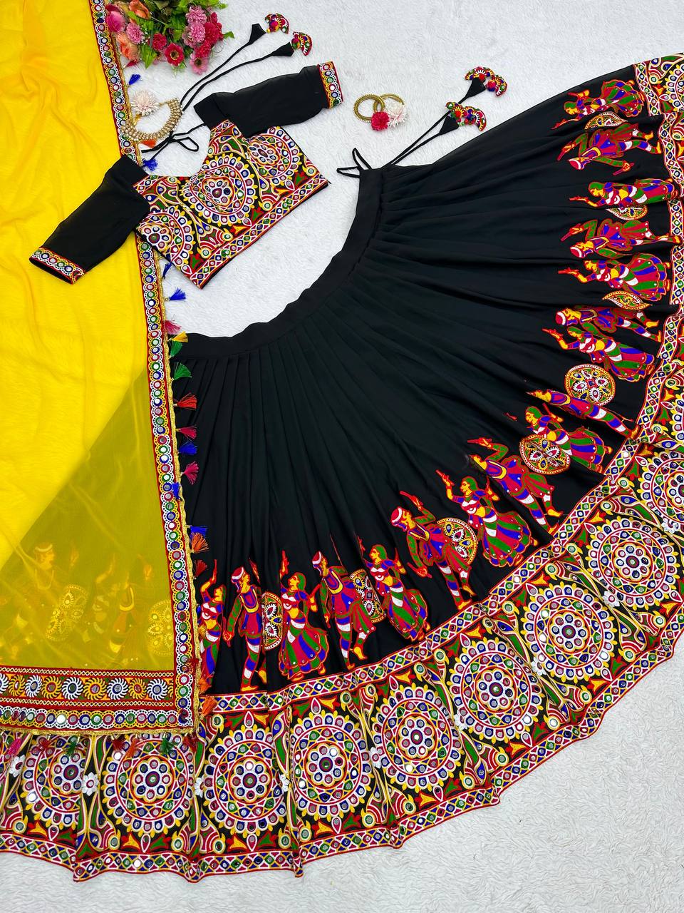 Designer Faux Georgette Lehenga Choli with Original Mirror Work