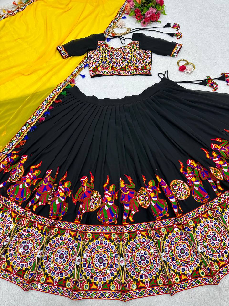 Designer Faux Georgette Lehenga Choli with Original Mirror Work