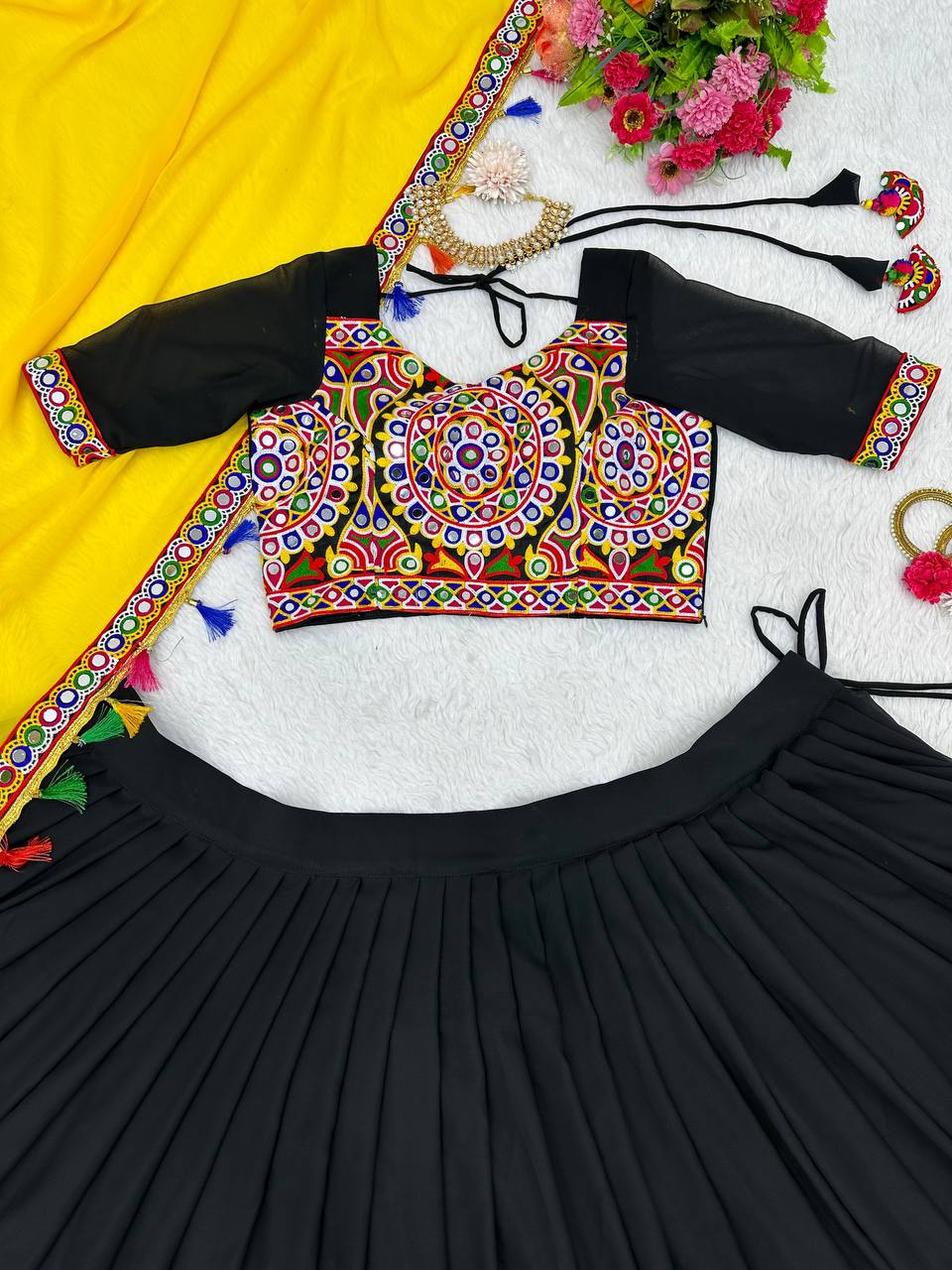 Designer Faux Georgette Lehenga Choli with Original Mirror Work