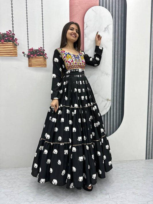 Navratri Special Gamathi Embroidered Cotton Gown
