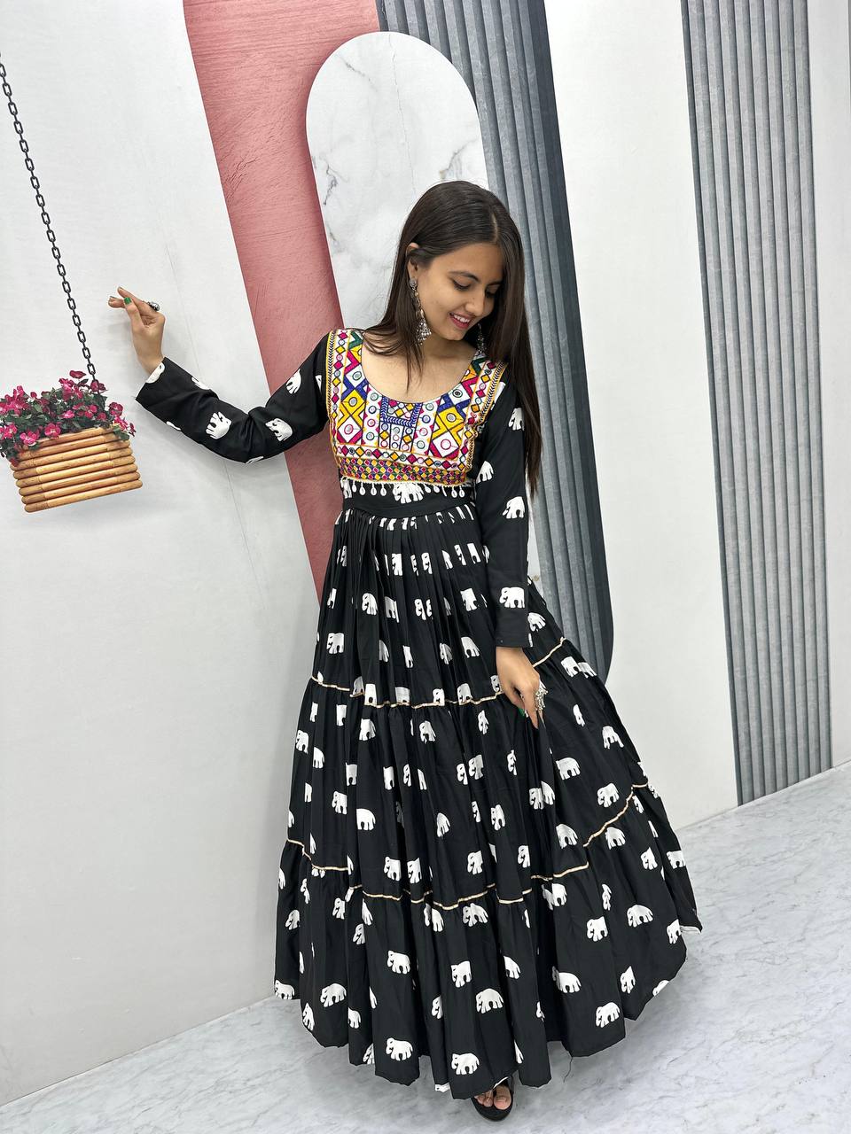 Navratri Special Gamathi Embroidered Cotton Gown