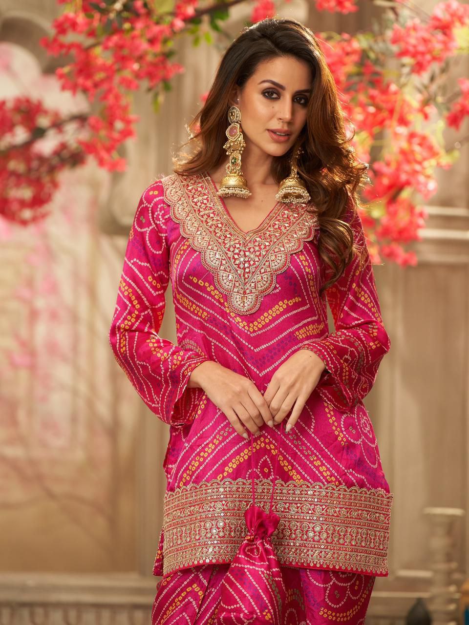 Trendy Dhoti Salwar Set with Embroidered Digital Print Top