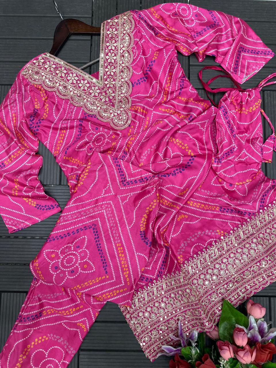 Trendy Dhoti Salwar Set with Embroidered Digital Print Top