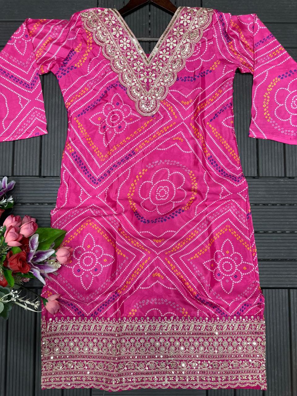 Trendy Dhoti Salwar Set with Embroidered Digital Print Top