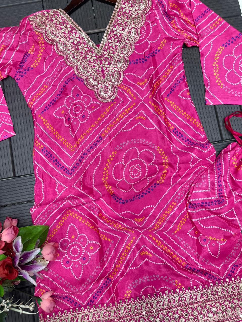 Trendy Dhoti Salwar Set with Embroidered Digital Print Top