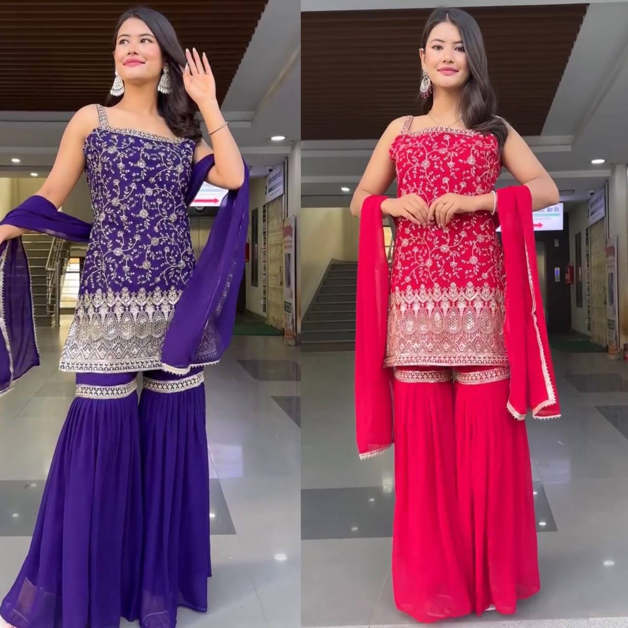 Stylish Georgette Sharara Set with Thread & Sequin Work