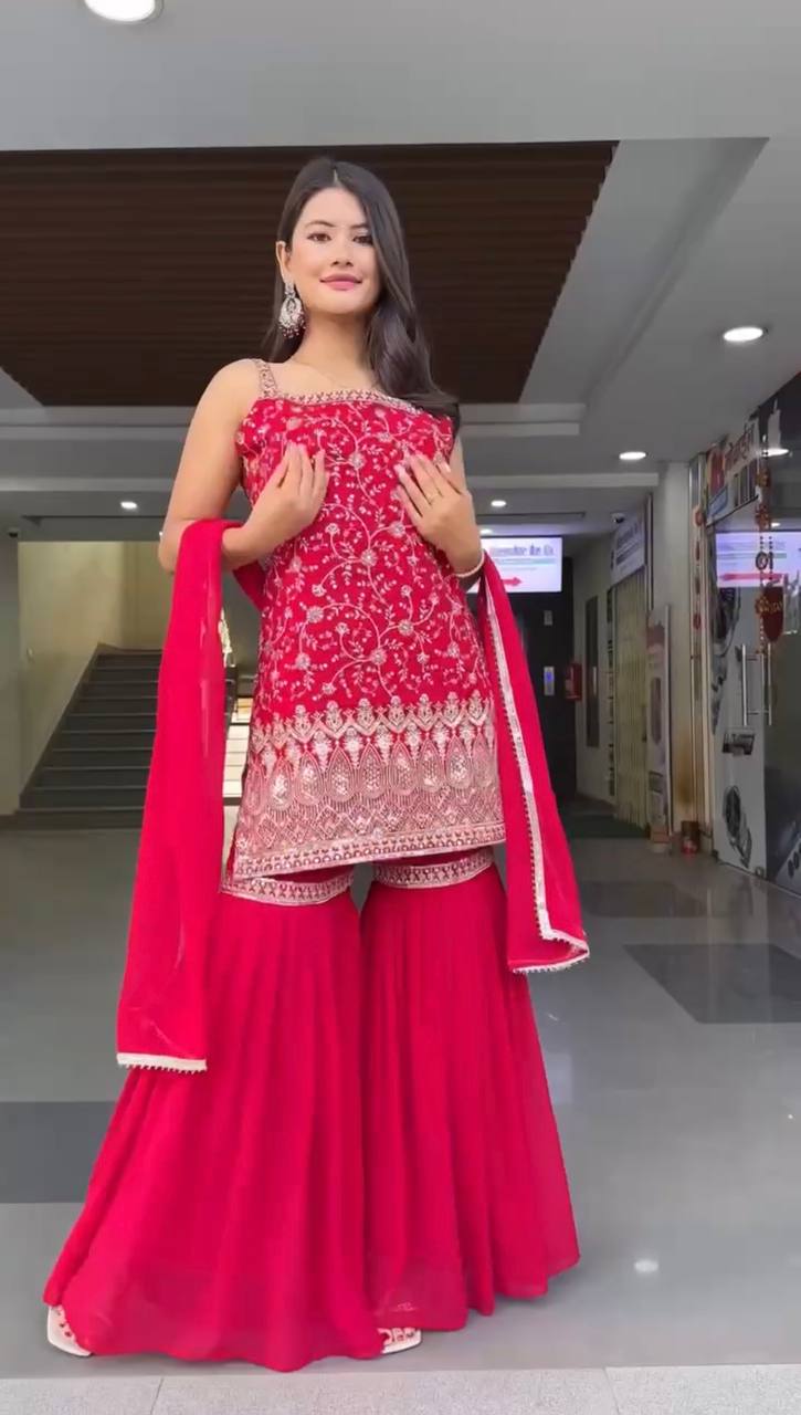 Stylish Georgette Sharara Set with Thread & Sequin Work