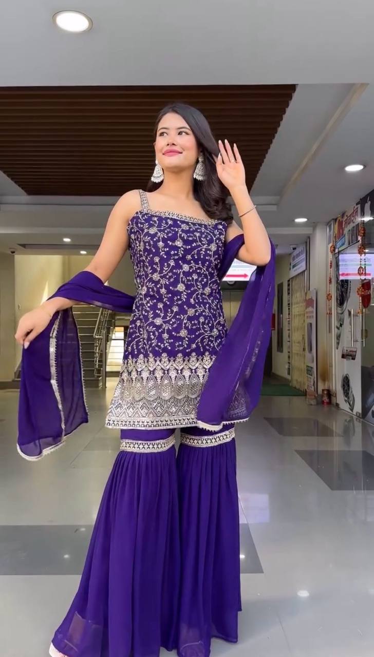 Stylish Georgette Sharara Set with Thread & Sequin Work