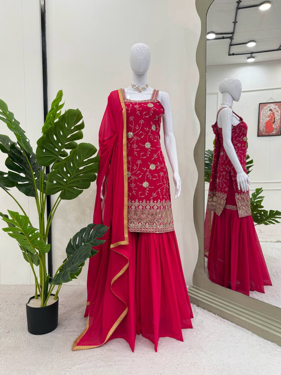 Stylish Georgette Sharara Set with Thread & Sequin Work
