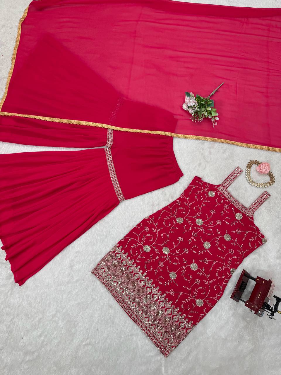 Stylish Georgette Sharara Set with Thread & Sequin Work