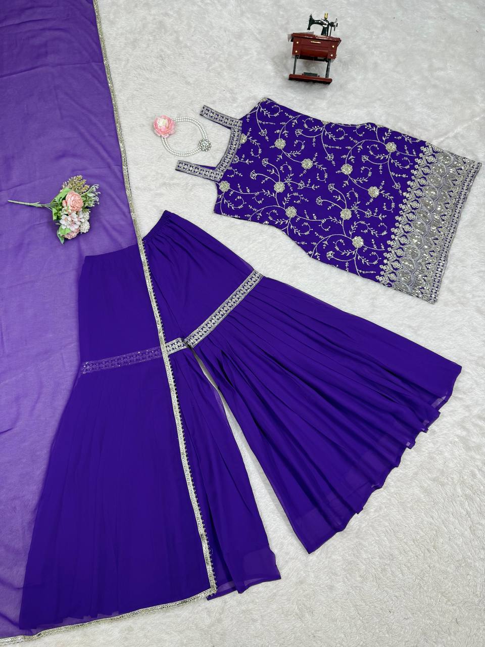 Stylish Georgette Sharara Set with Thread & Sequin Work