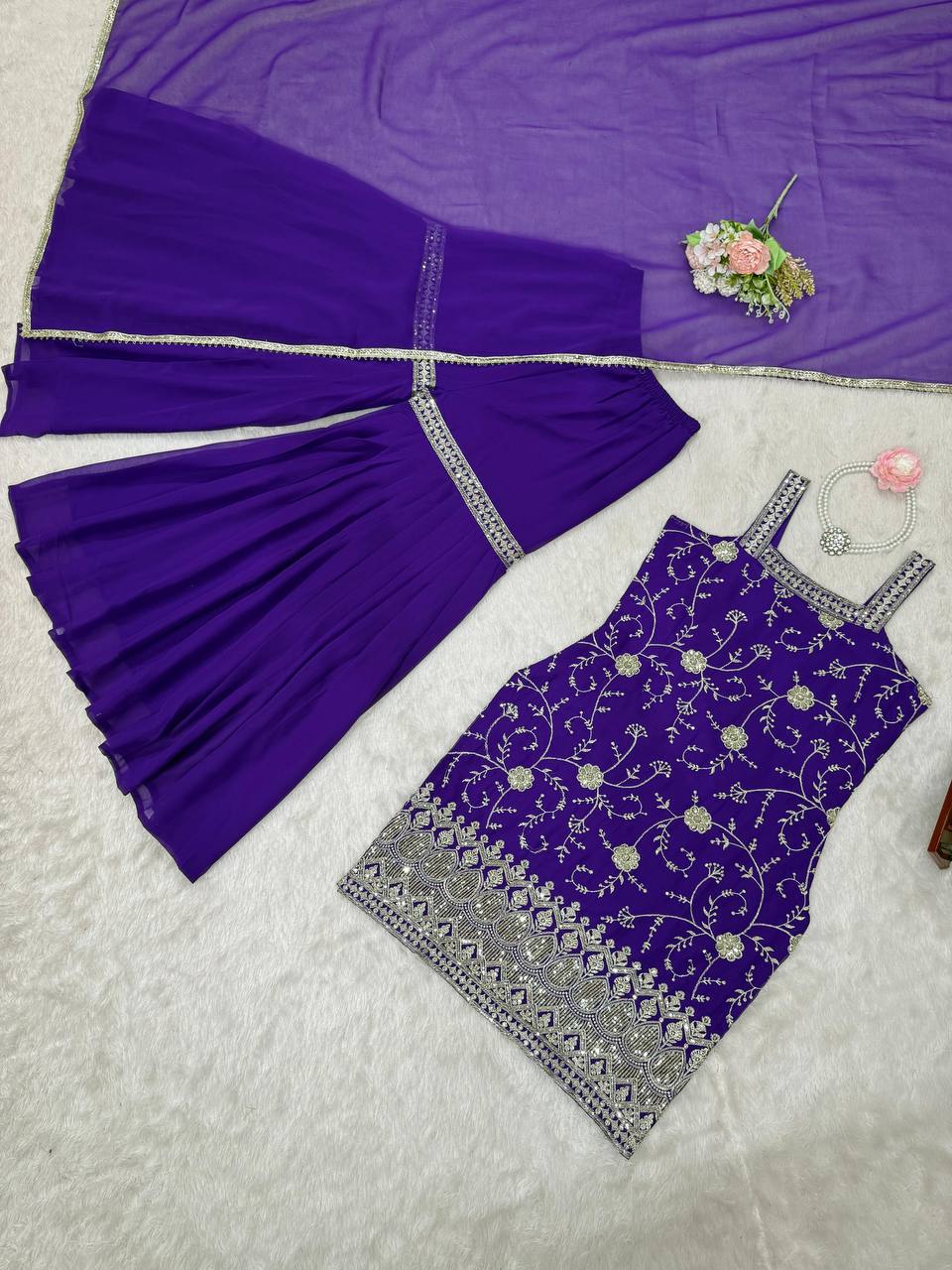 Stylish Georgette Sharara Set with Thread & Sequin Work