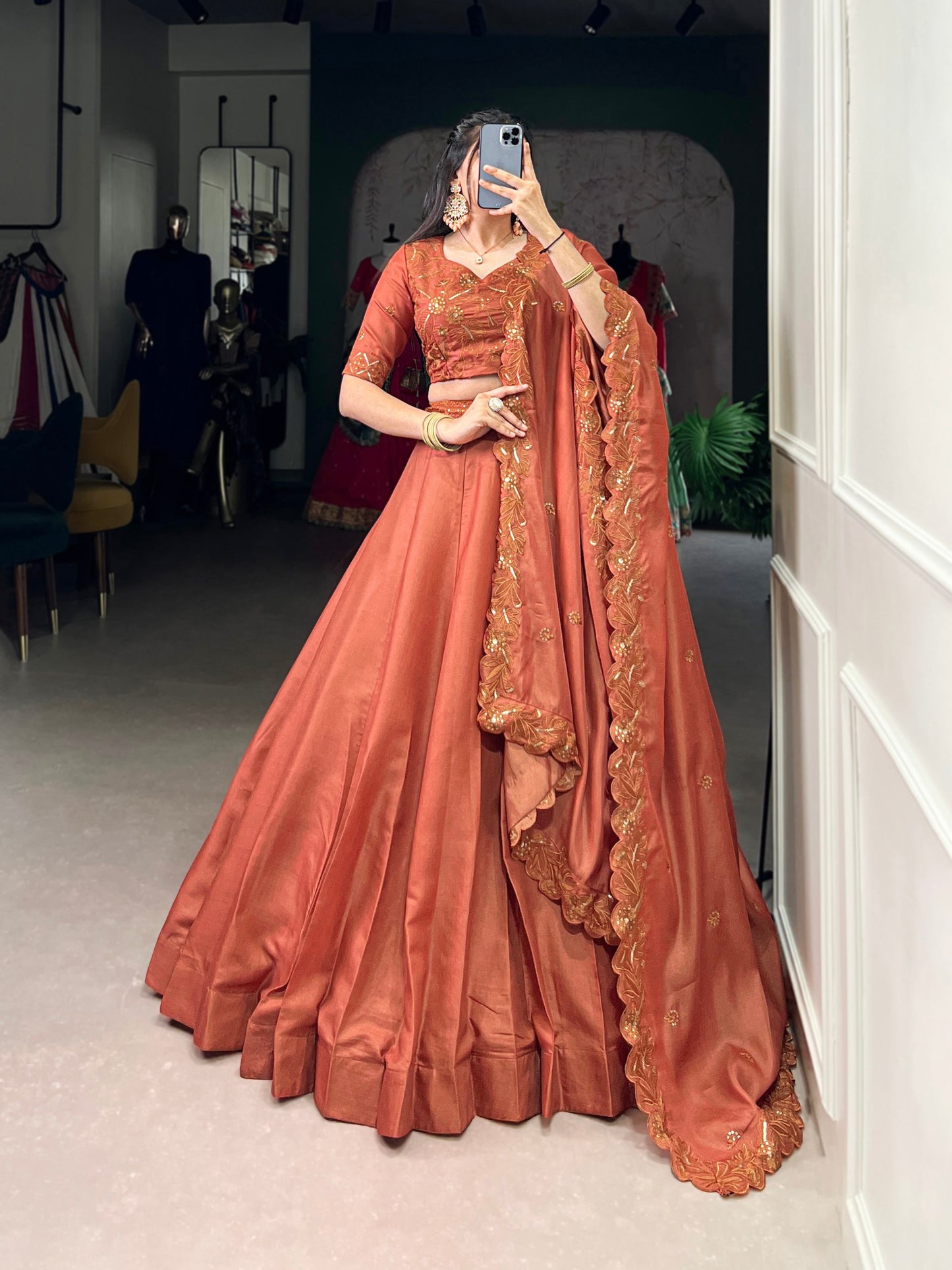 Designer Tussar Silk Lehenga with Dupatta