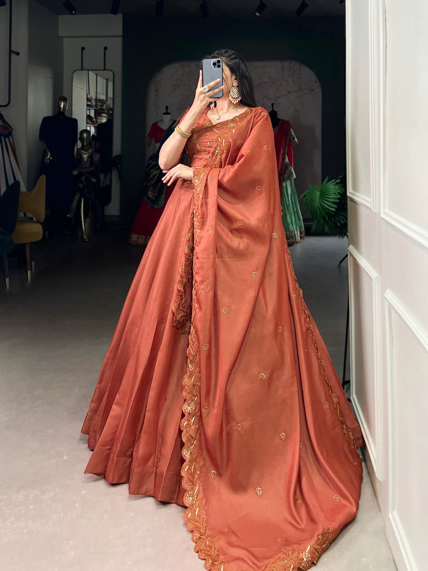 Designer Tussar Silk Lehenga with Dupatta