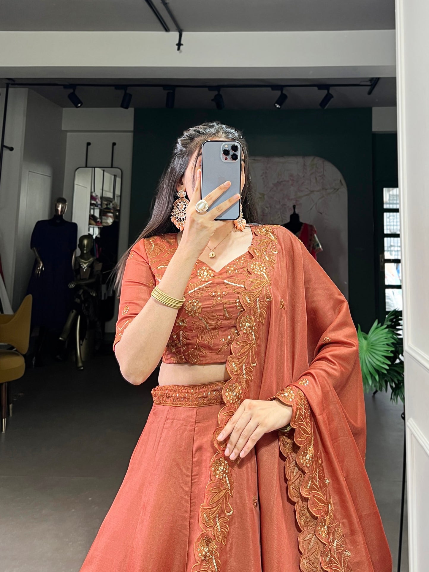 Designer Tussar Silk Lehenga with Dupatta