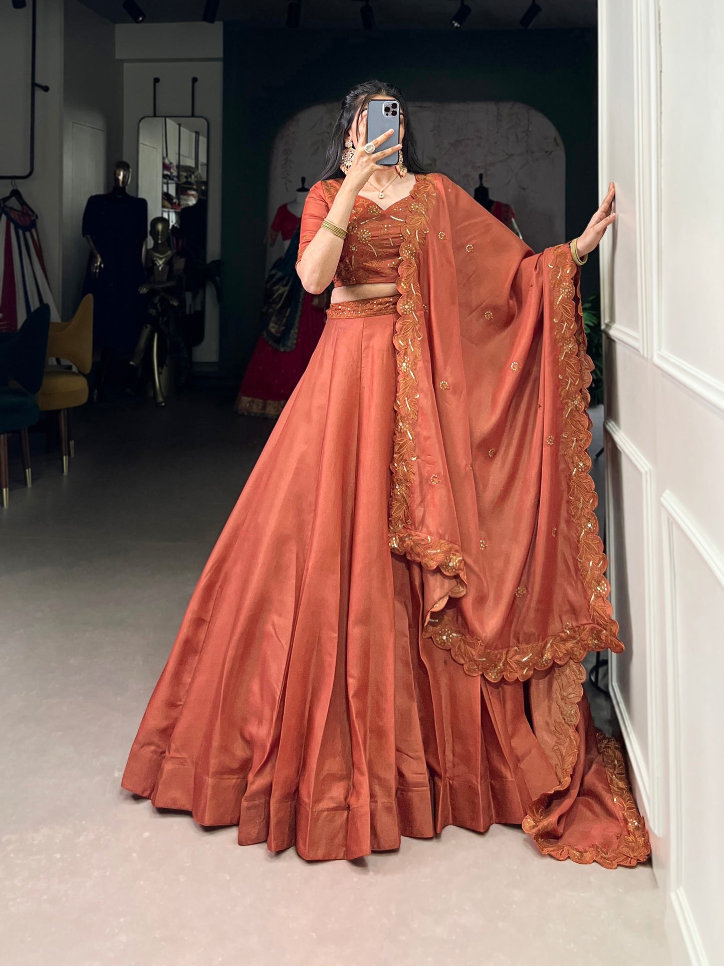 Designer Tussar Silk Lehenga with Dupatta