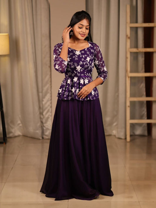 Elegant Embroidered Rangoli Lehenga Set with Jaal Work & Dupatta