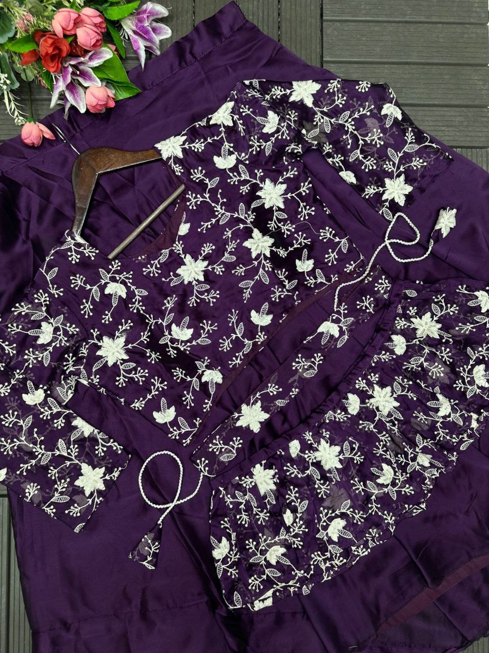 Elegant Embroidered Rangoli Lehenga Set with Jaal Work & Dupatta
