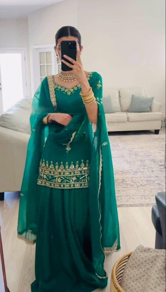 Natural Crepe Embroidered Lehenga Set with Net Dupatta