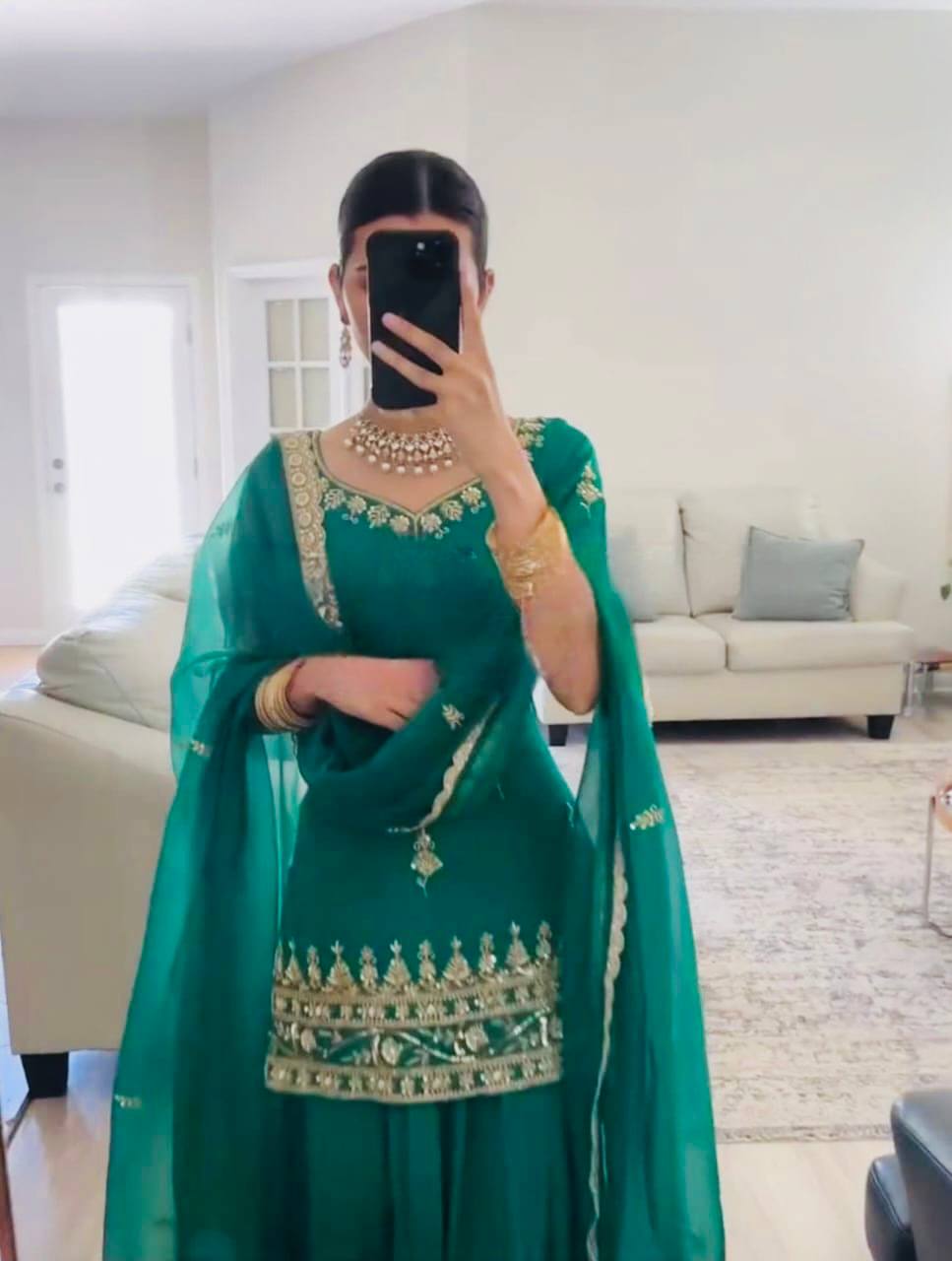 Natural Crepe Embroidered Lehenga Set with Net Dupatta