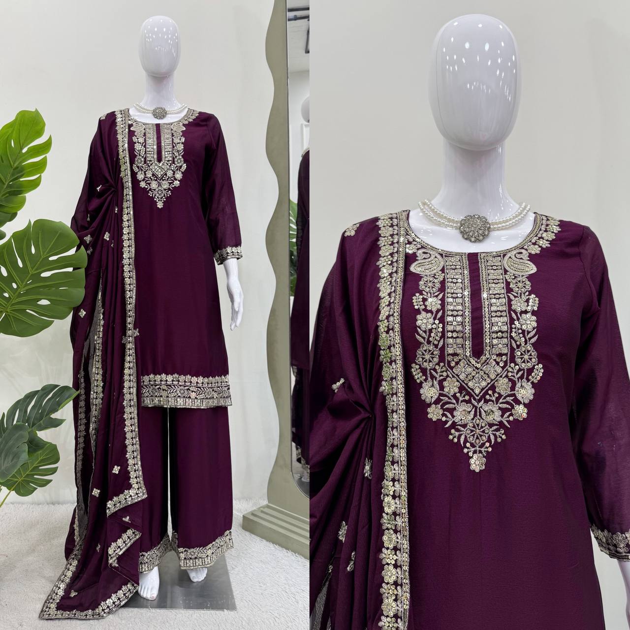 Elegant Thread & Sequin Work Co-ord Set for Festive Wear