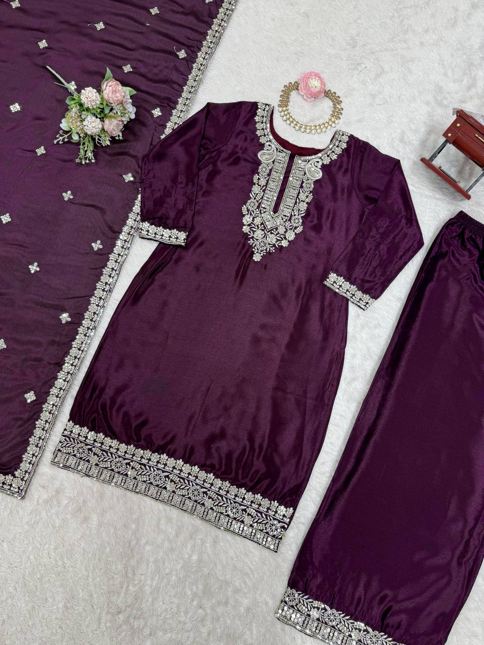Elegant Thread & Sequin Work Co-ord Set for Festive Wear