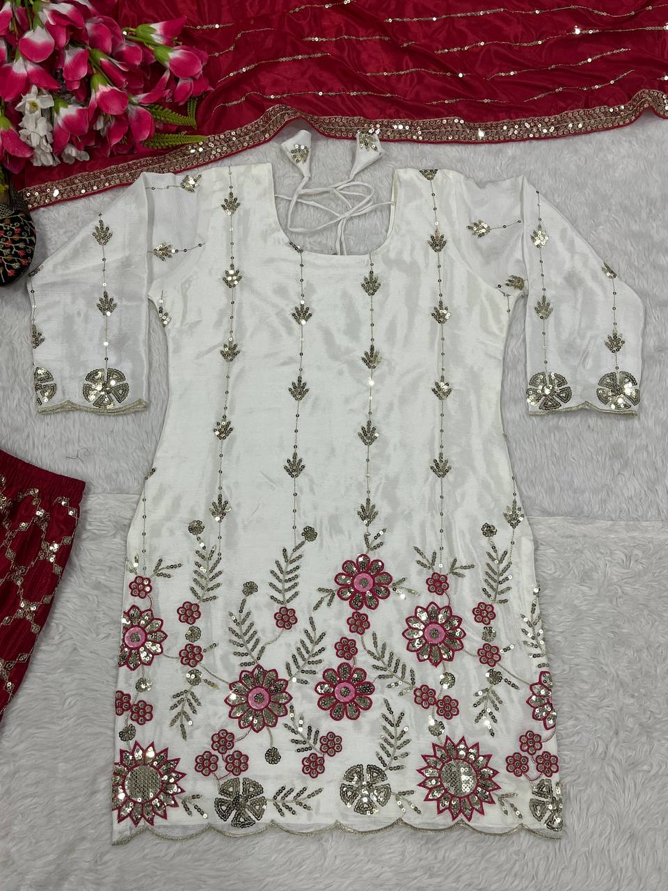 Designer Chinon Sharara Palazzo Set with Fancy Dupatta