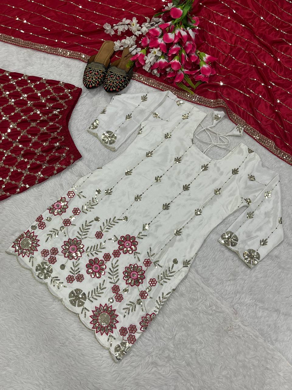 Designer Chinon Sharara Palazzo Set with Fancy Dupatta