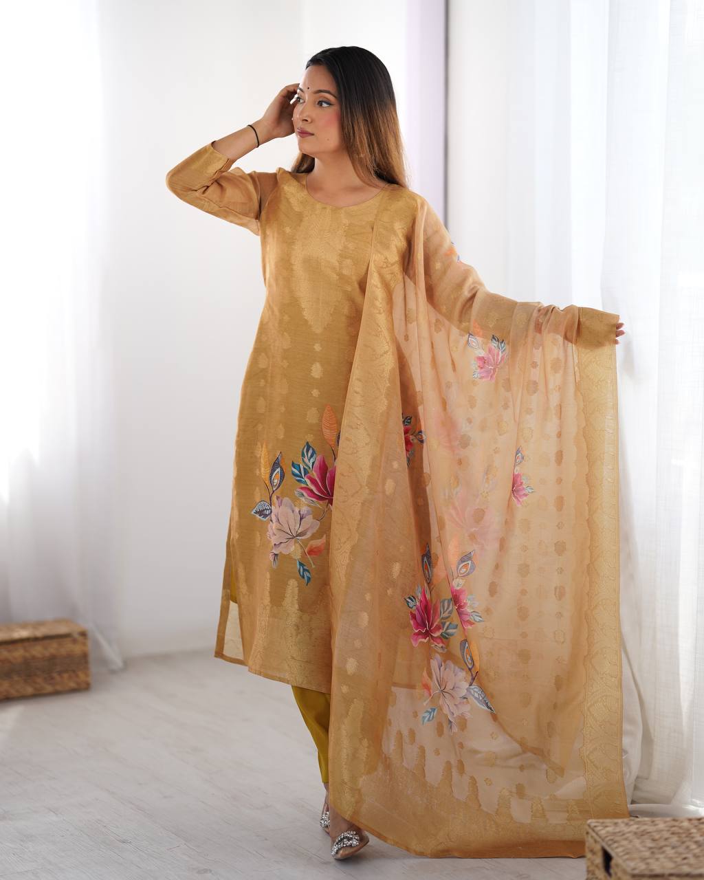 Graceful Chanderi Silk Suit Set with Dupatta