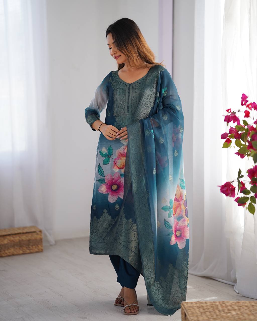 Graceful Chanderi Silk Suit Set with Dupatta