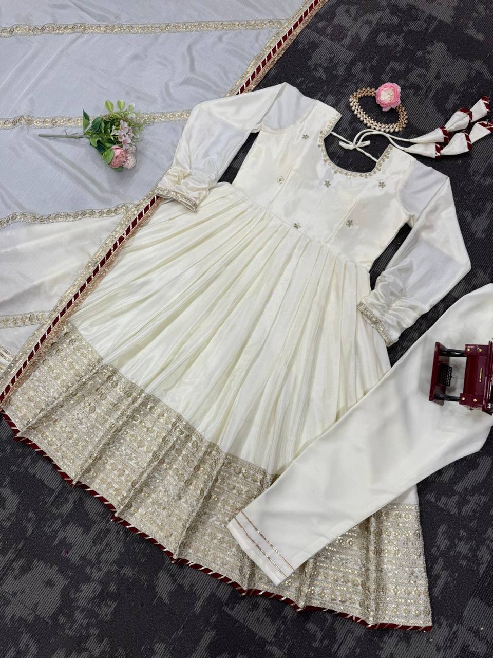Designer Ethnic Set with Dori Embellished Top & Dupatta