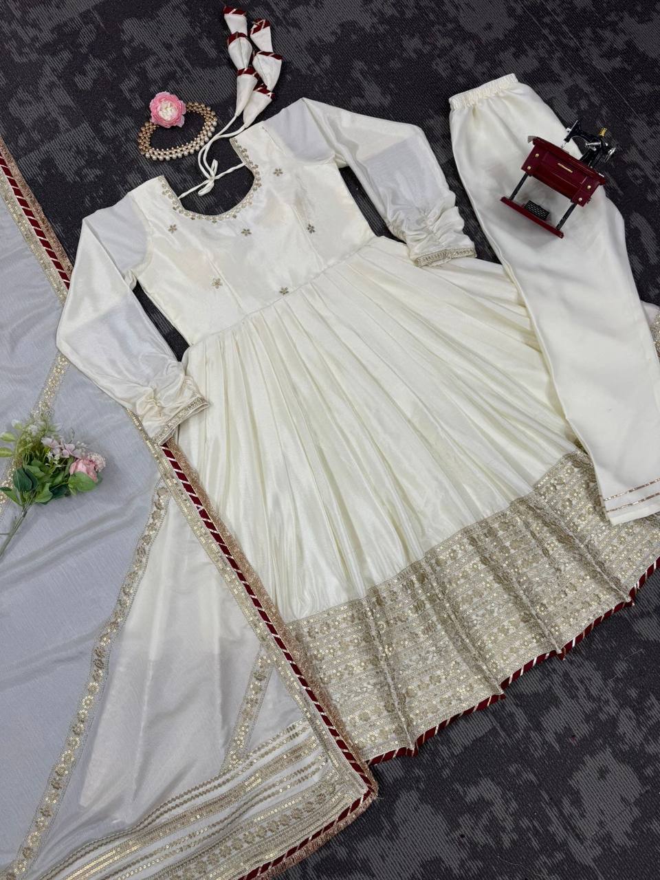 Designer Ethnic Set with Dori Embellished Top & Dupatta
