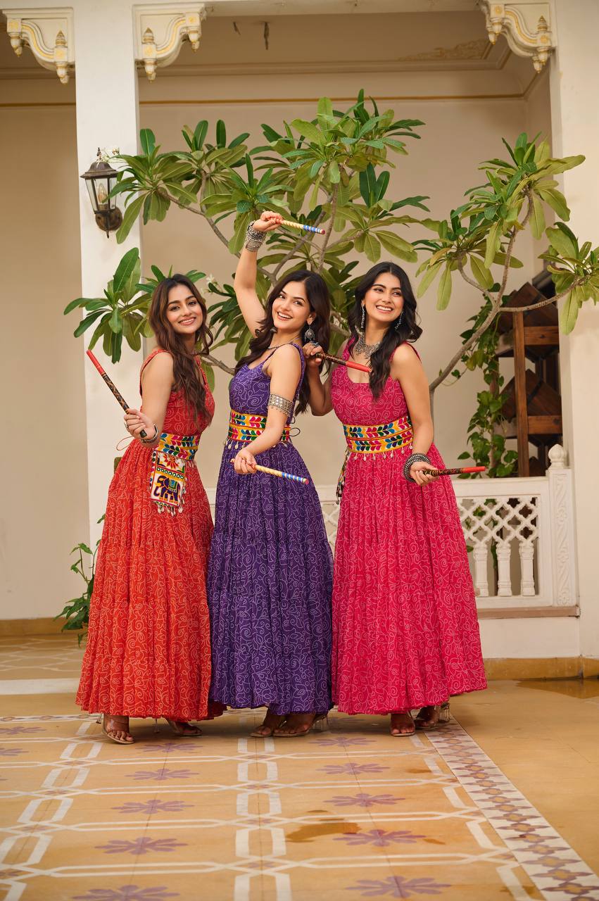 Heavy Flair Navratri Gown with Mirror Work & Codi Lace