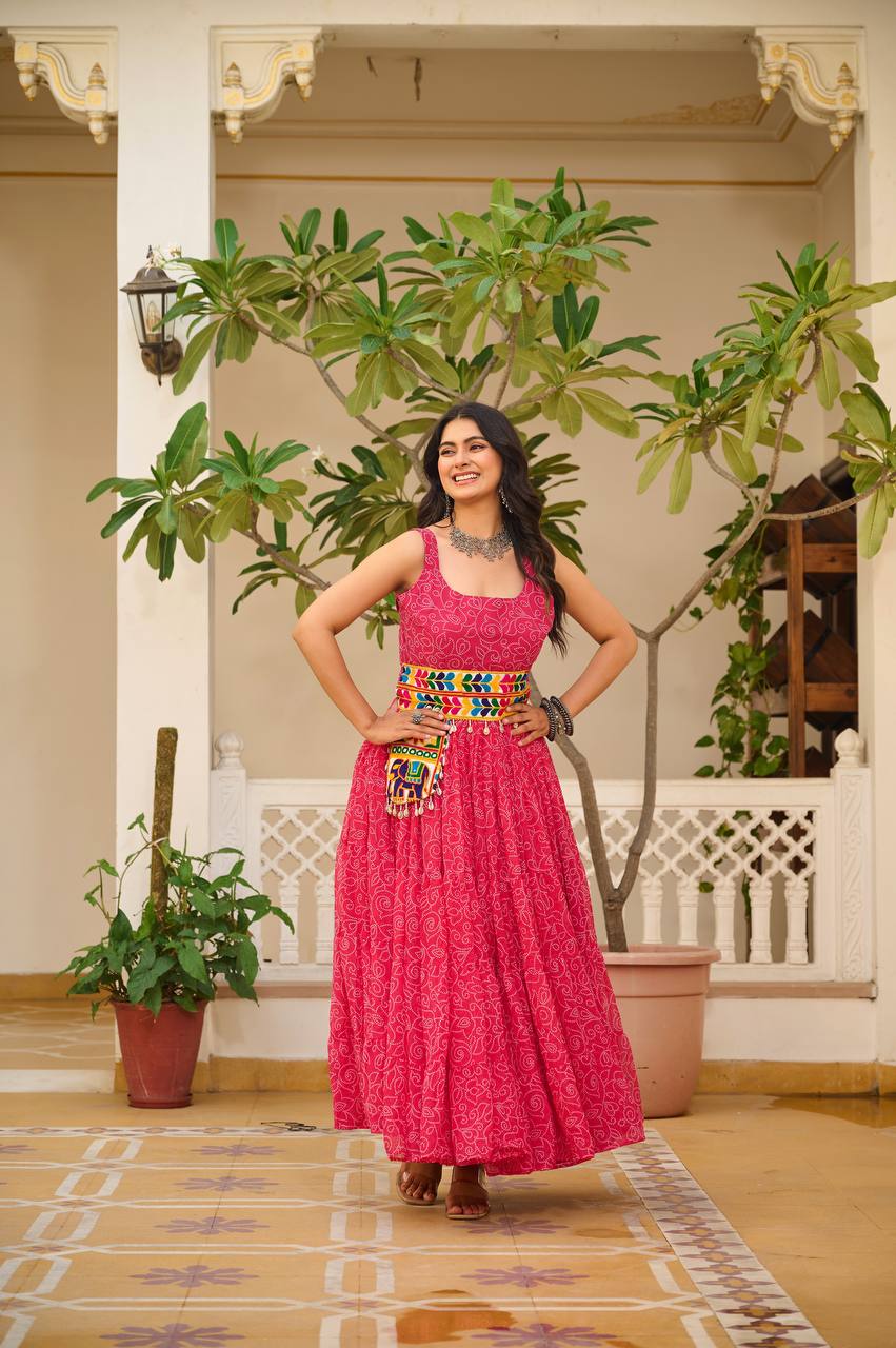 Heavy Flair Navratri Gown with Mirror Work & Codi Lace