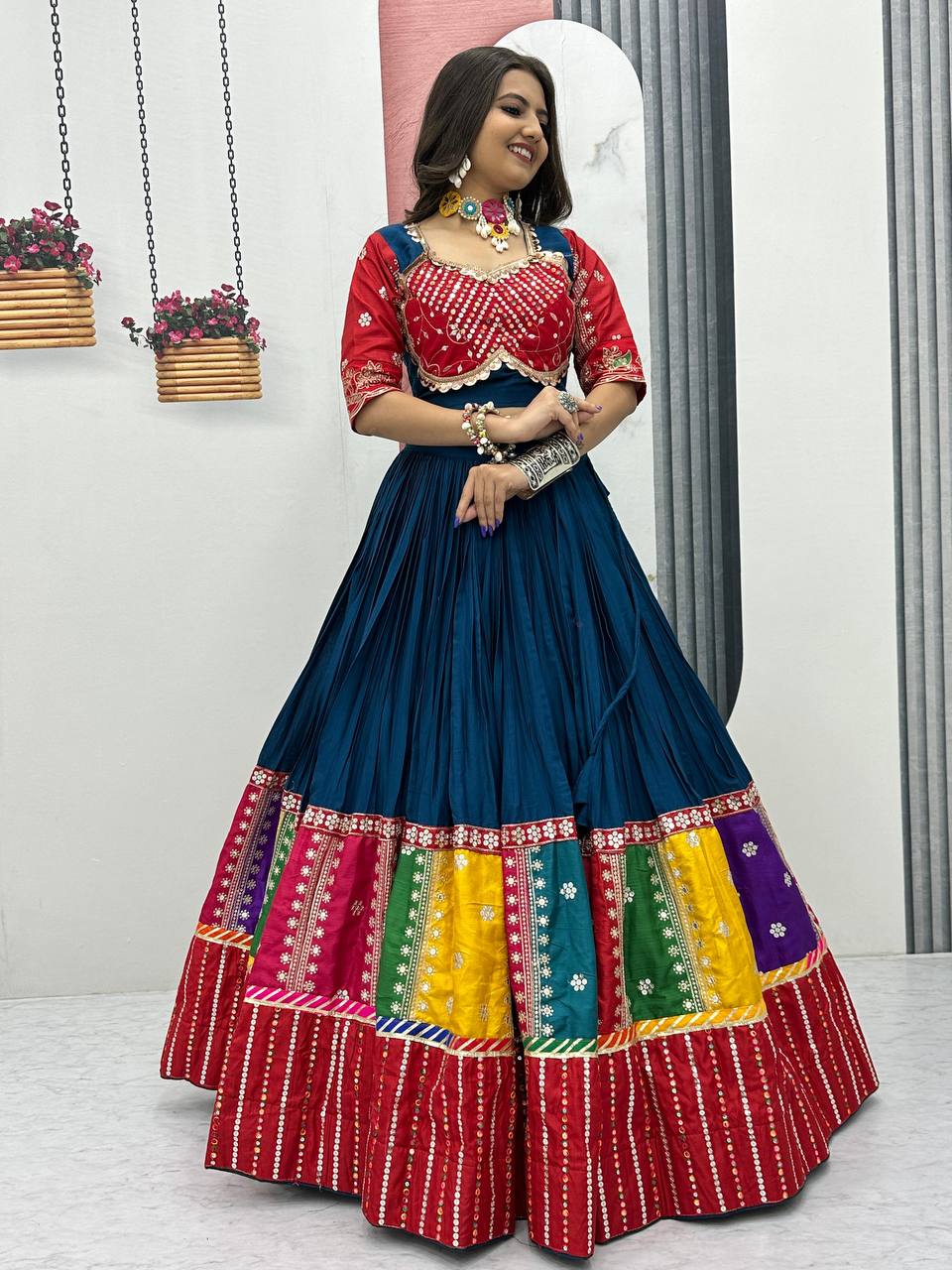 Navratri Ready Look Pure Cotton Lehenga with Canvas Patta