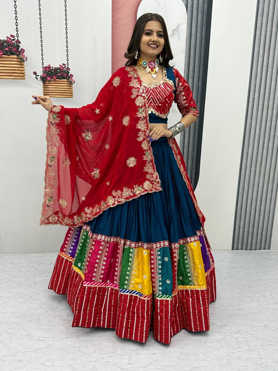 Navratri Ready Look Pure Cotton Lehenga with Canvas Patta