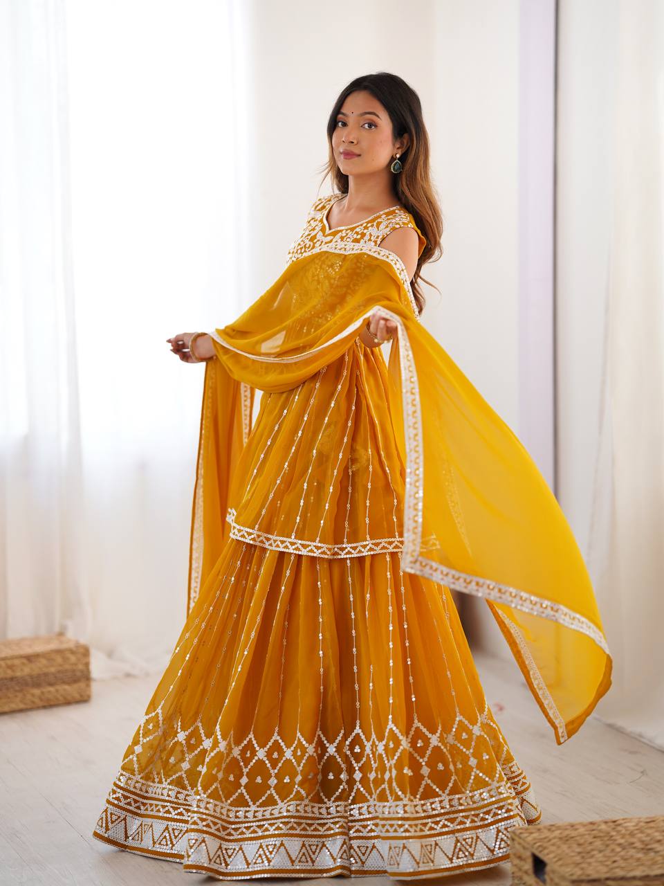 Elegant Partywear Sequin Lehenga with Dupatta