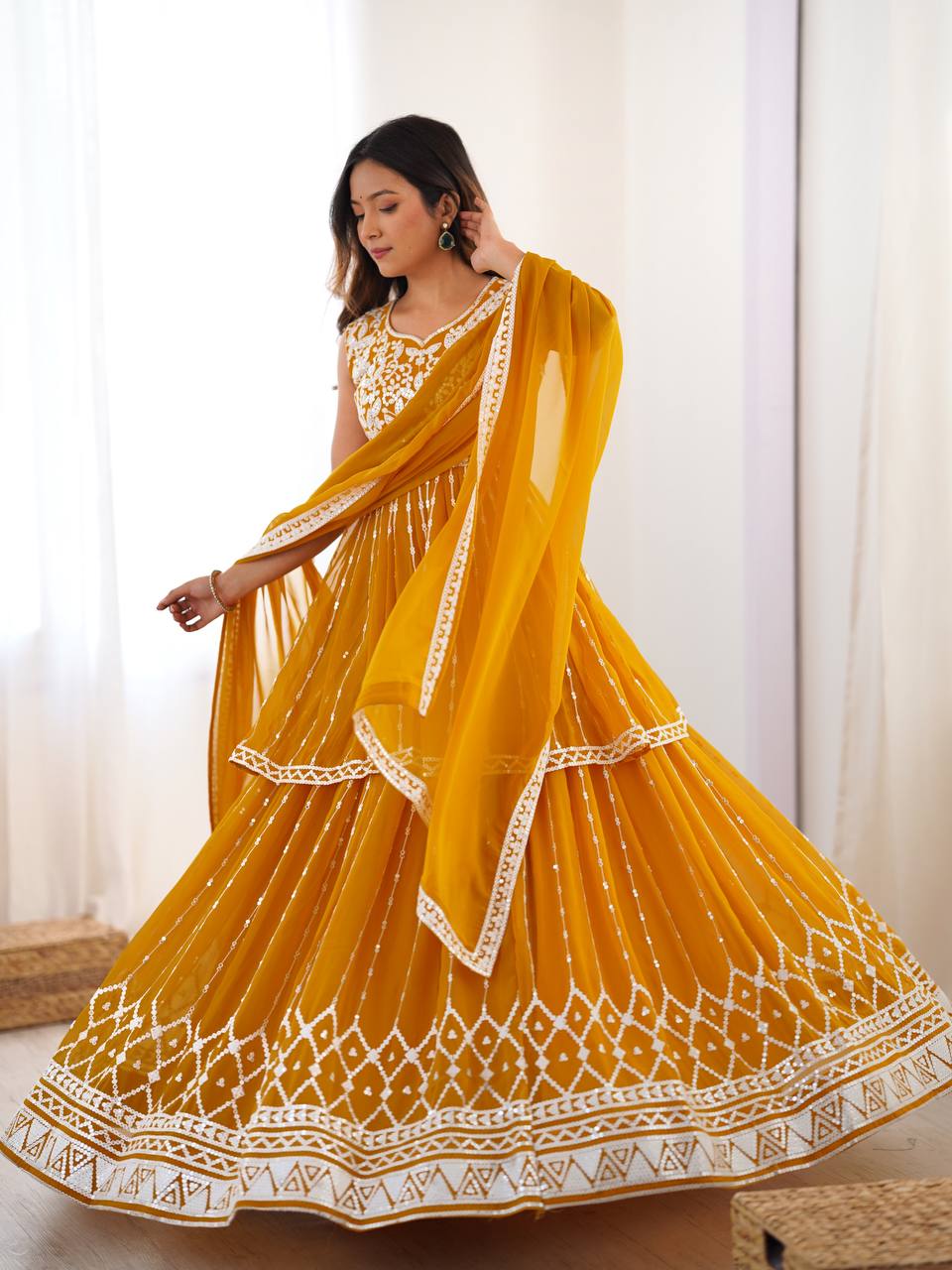 Elegant Partywear Sequin Lehenga with Dupatta