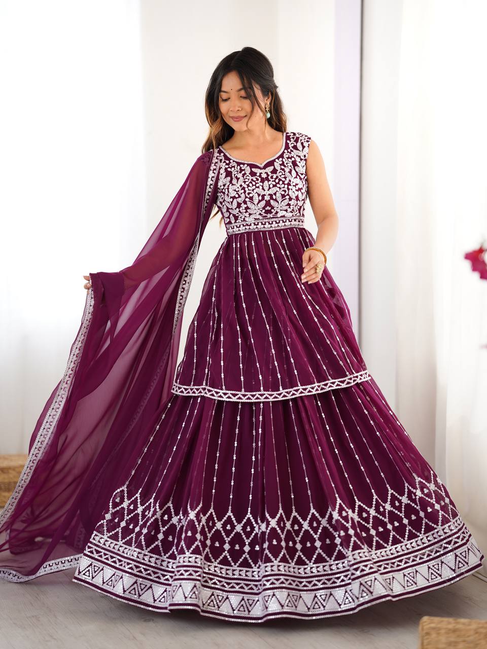 Elegant Partywear Sequin Lehenga with Dupatta
