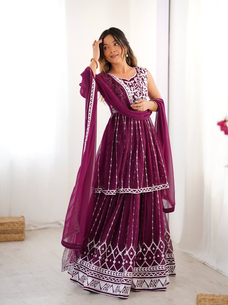 Elegant Partywear Sequin Lehenga with Dupatta