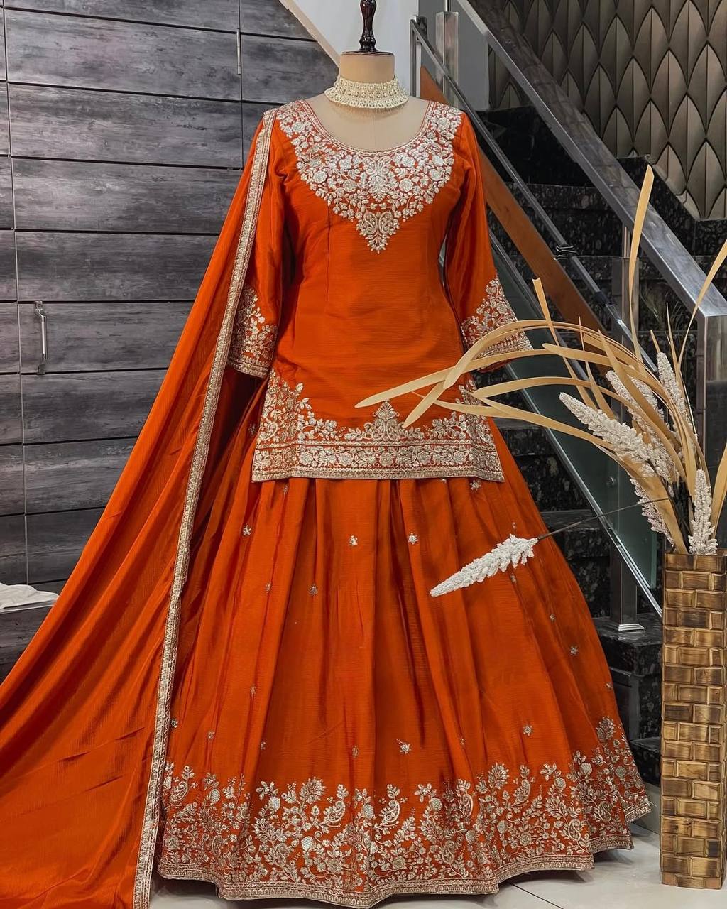 Designer Chinon Silk Outfit with Dupatta for Festive Wear