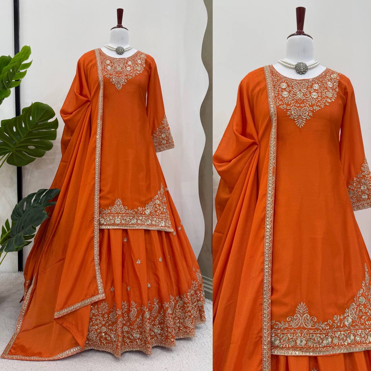 Designer Chinon Silk Outfit with Dupatta for Festive Wear