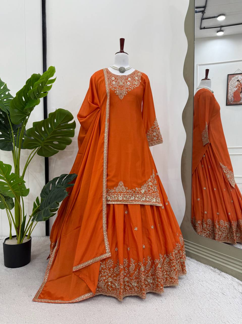 Designer Chinon Silk Outfit with Dupatta for Festive Wear