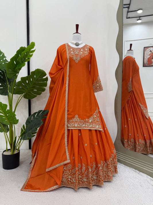 Designer Chinon Silk Outfit with Dupatta for Festive Wear