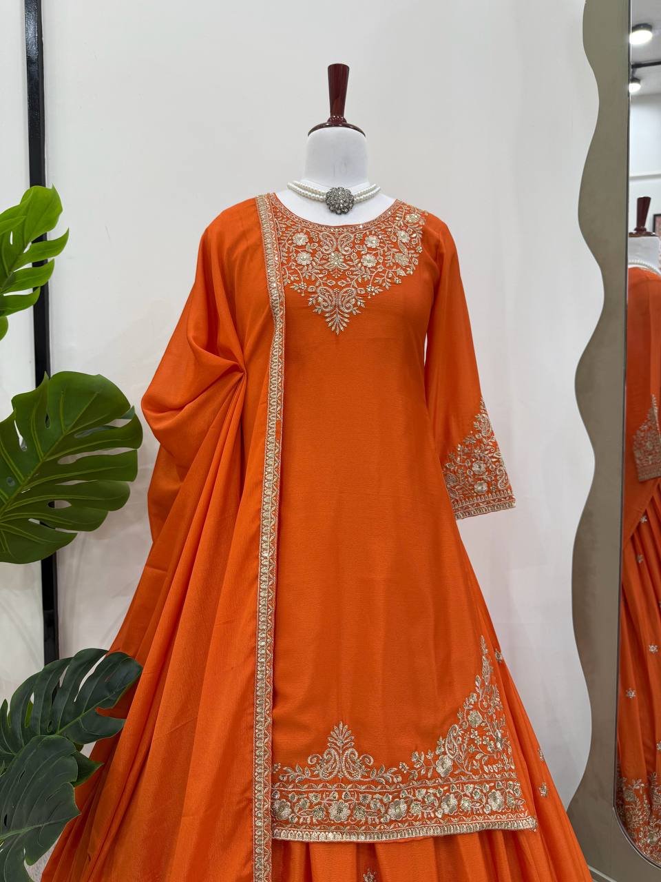 Designer Chinon Silk Outfit with Dupatta for Festive Wear